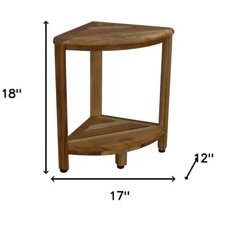 HomeRoots 17 Brown Teak Corner Shower Bench With Shelf