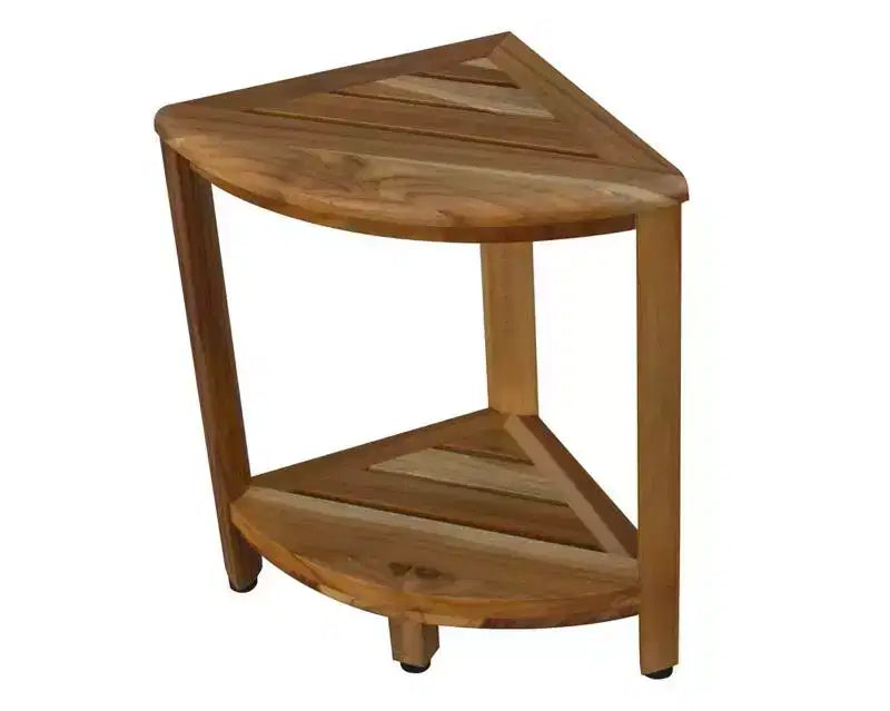 HomeRoots 17 Brown Teak Corner Shower Bench With Shelf