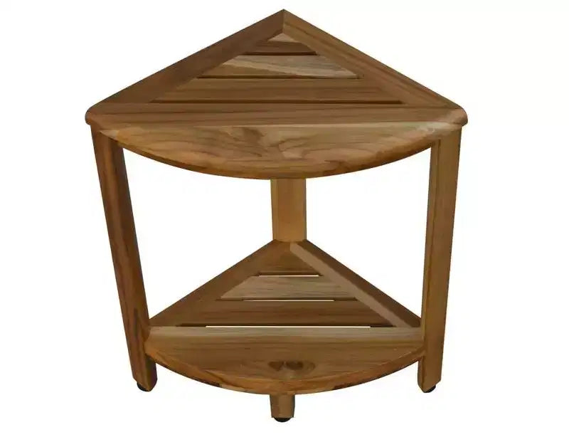 HomeRoots 17 Brown Teak Corner Shower Bench With Shelf