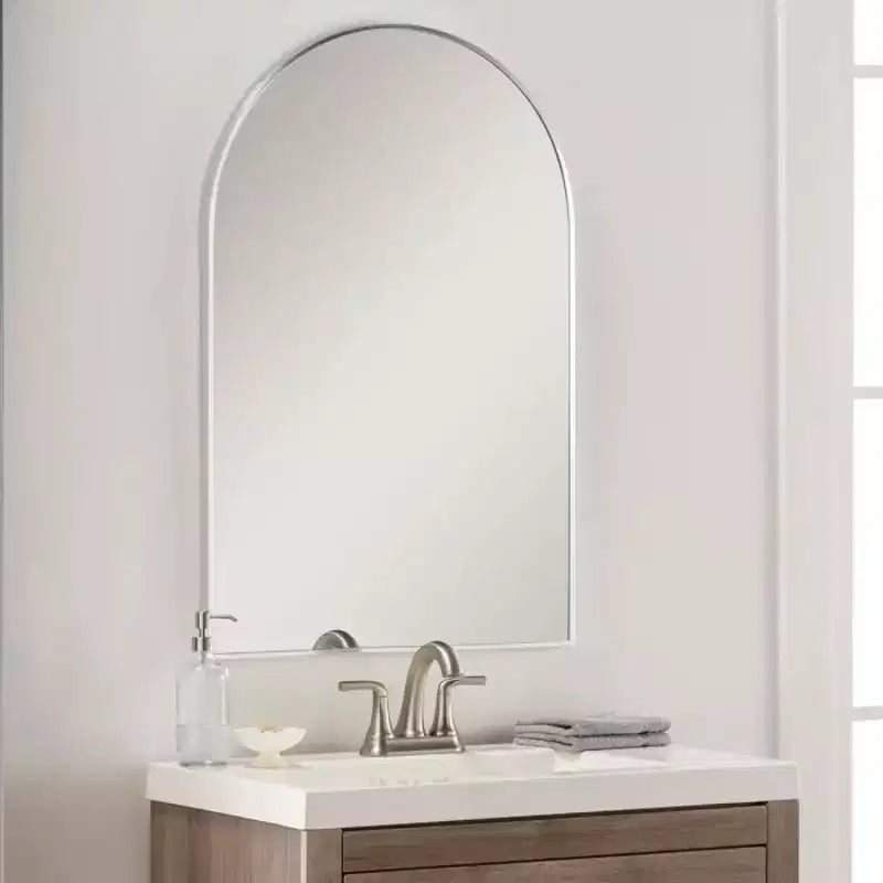 20x30 Inch Black Metal Framed Arched Bathrrom Mirror for Wall.