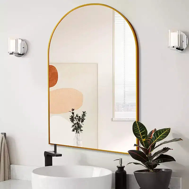 20x30 Inch Black Metal Framed Arched Bathrrom Mirror for Wall.