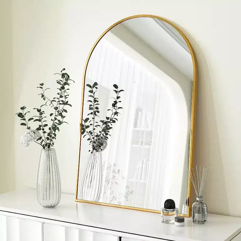 20x30 Inch Black Metal Framed Arched Bathrrom Mirror for Wall.