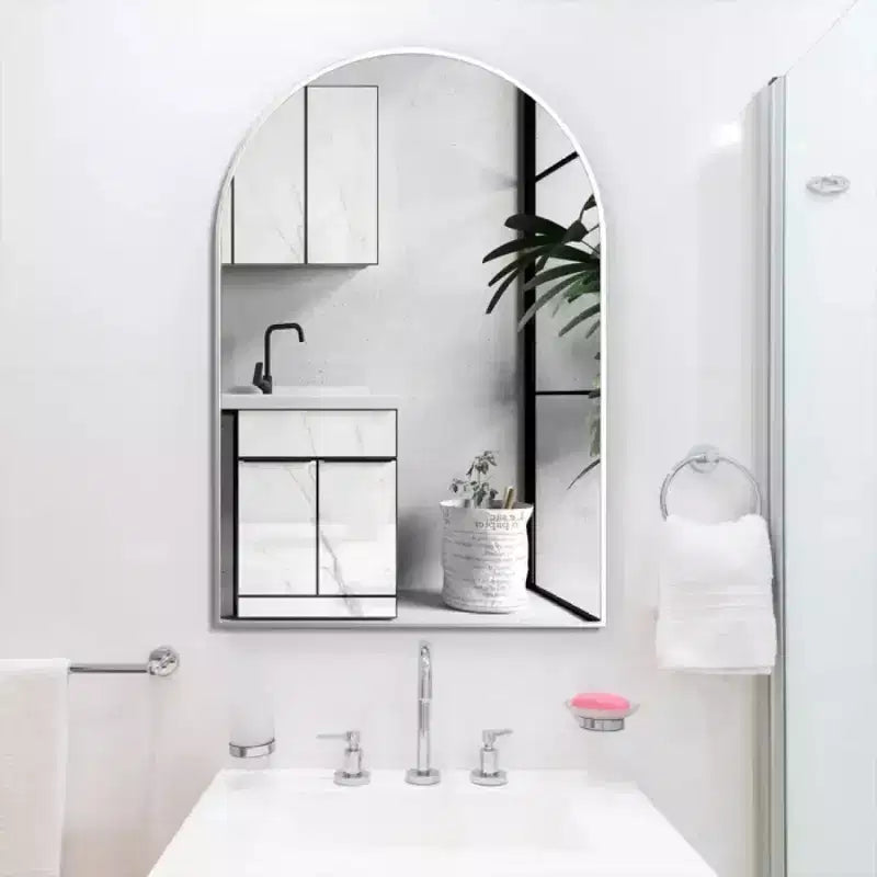 20x30 Inch Black Metal Framed Arched Bathrrom Mirror for Wall.