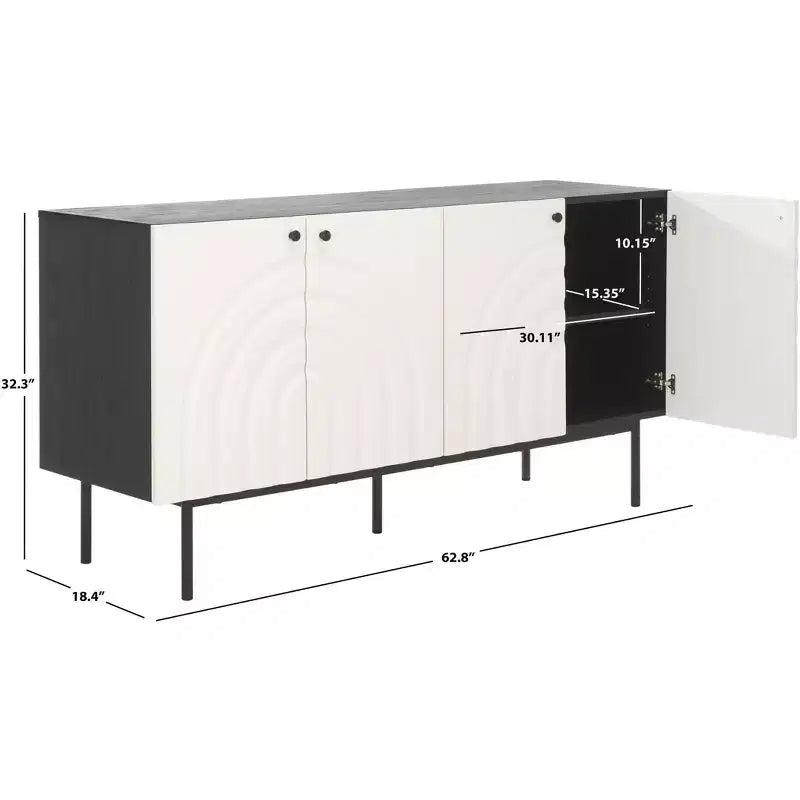 4 Door Sideboard / Media Stand with Adjustable Shelves and Cable Management