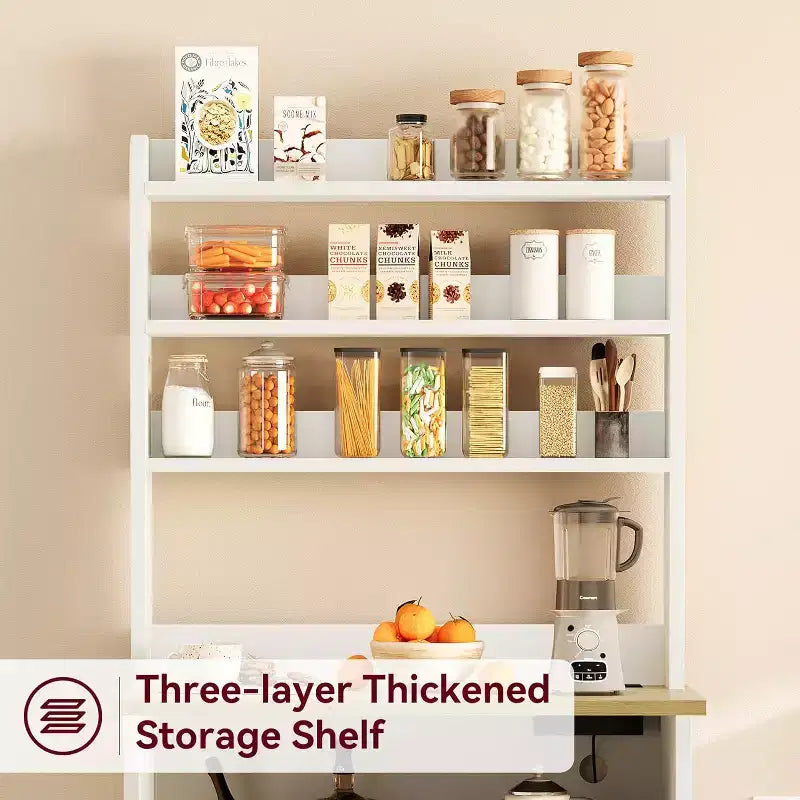 Farmhouse Bakers Rack with Adjustable Shelf, Microwave Stand with Storage Cabinet - Kitchen Hutch,for Pantry Organization, Spices, Dishes