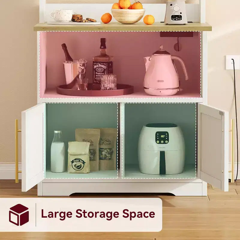 Farmhouse Bakers Rack with Adjustable Shelf, Microwave Stand with Storage Cabinet - Kitchen Hutch,for Pantry Organization, Spices, Dishes