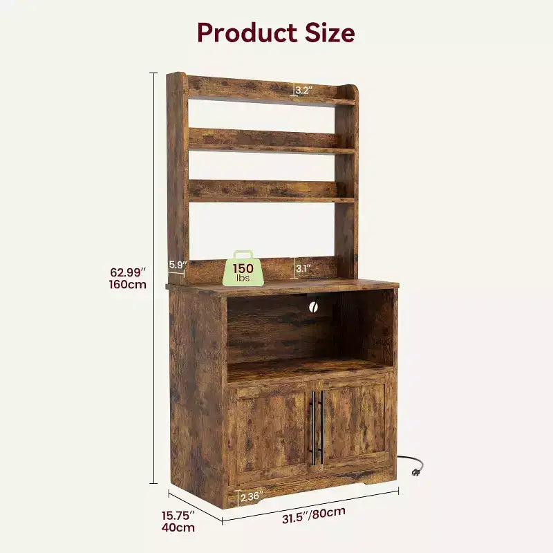 Farmhouse Bakers Rack with Adjustable Shelf, Microwave Stand with Storage Cabinet - Kitchen Hutch,for Pantry Organization, Spices, Dishes