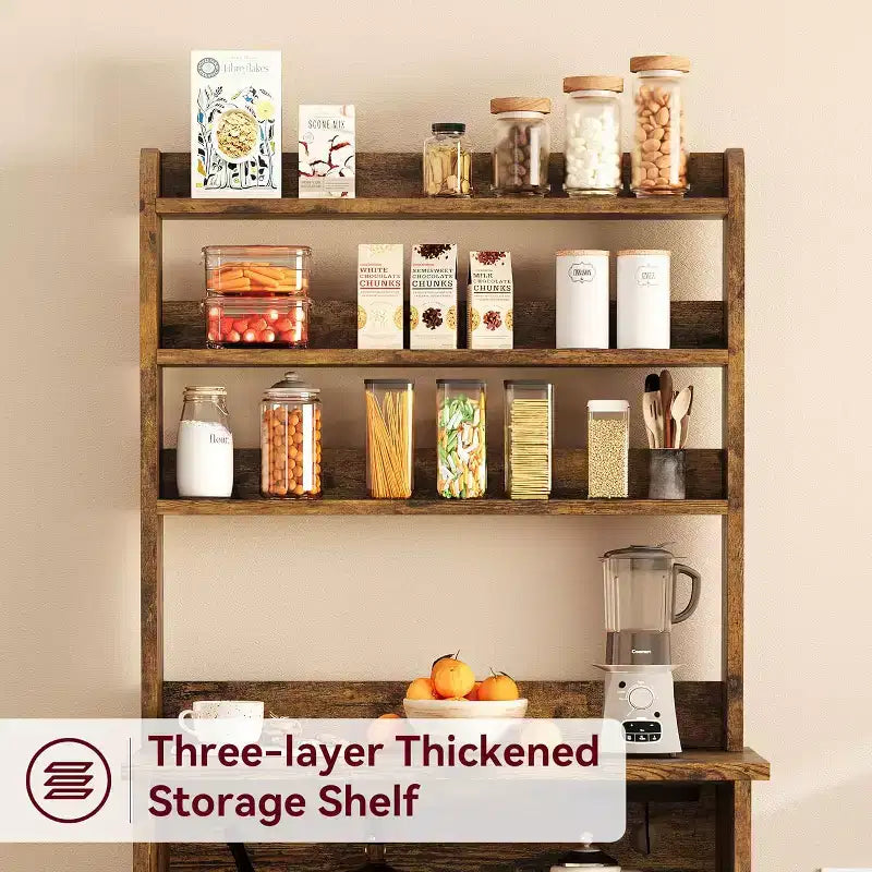 Farmhouse Bakers Rack with Adjustable Shelf, Microwave Stand with Storage Cabinet - Kitchen Hutch,for Pantry Organization, Spices, Dishes