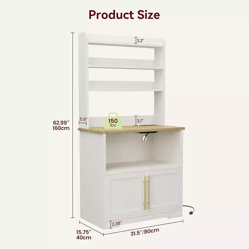 Farmhouse Bakers Rack with Adjustable Shelf, Microwave Stand with Storage Cabinet - Kitchen Hutch,for Pantry Organization, Spices, Dishes