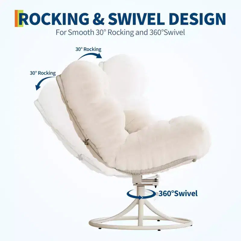 Oversize 360 Swivel Plush Lounge Chair with Metal Rocking Base, Winter Rattan Rocking Papasan Chair with 6.3 Comfy Deep Seat Thick Cushion