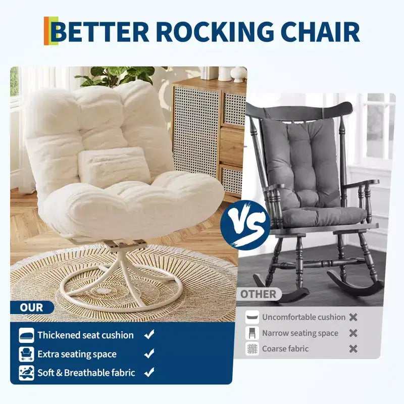 Oversize 360 Swivel Plush Lounge Chair with Metal Rocking Base, Winter Rattan Rocking Papasan Chair with 6.3 Comfy Deep Seat Thick Cushion