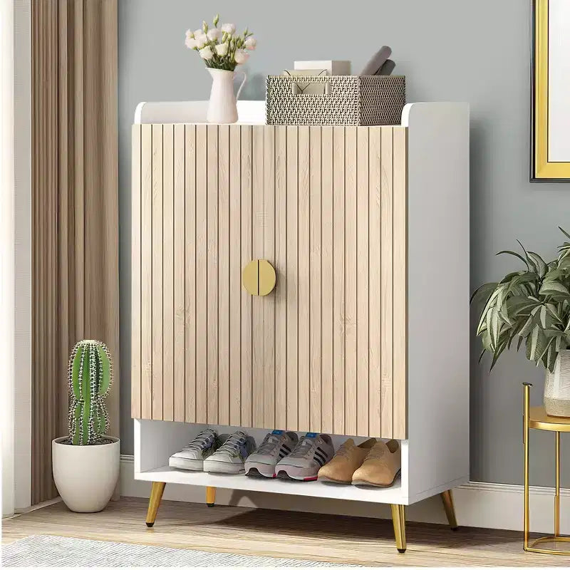 TUYOHW 7-Tier Shoe Cabinet,Large Capacity Shoe Storage Organizer with Adjustable Shelves & Doors,Freestanding Entryway Cabinet for 20+ Pairs,Natural