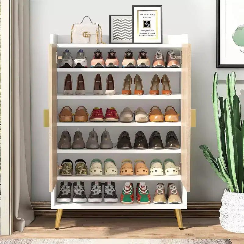 TUYOHW 7-Tier Shoe Cabinet,Large Capacity Shoe Storage Organizer with Adjustable Shelves & Doors,Freestanding Entryway Cabinet for 20+ Pairs,Natural