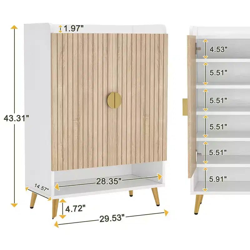 TUYOHW 7-Tier Shoe Cabinet,Large Capacity Shoe Storage Organizer with Adjustable Shelves & Doors,Freestanding Entryway Cabinet for 20+ Pairs,Natural