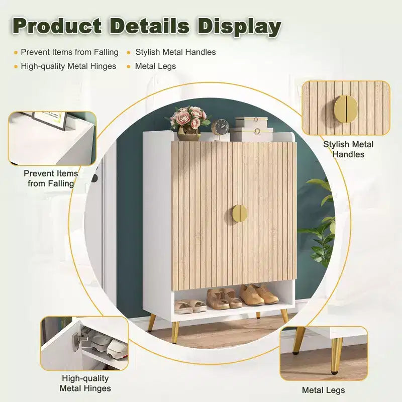 TUYOHW 7-Tier Shoe Cabinet,Large Capacity Shoe Storage Organizer with Adjustable Shelves & Doors,Freestanding Entryway Cabinet for 20+ Pairs,Natural