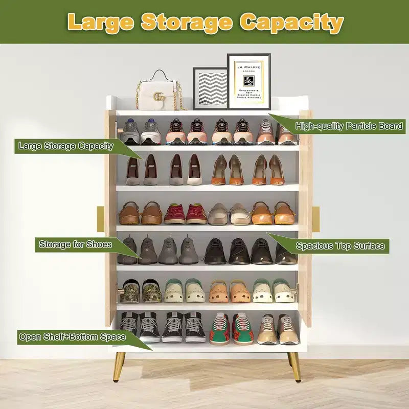 TUYOHW 7-Tier Shoe Cabinet,Large Capacity Shoe Storage Organizer with Adjustable Shelves & Doors,Freestanding Entryway Cabinet for 20+ Pairs,Natural