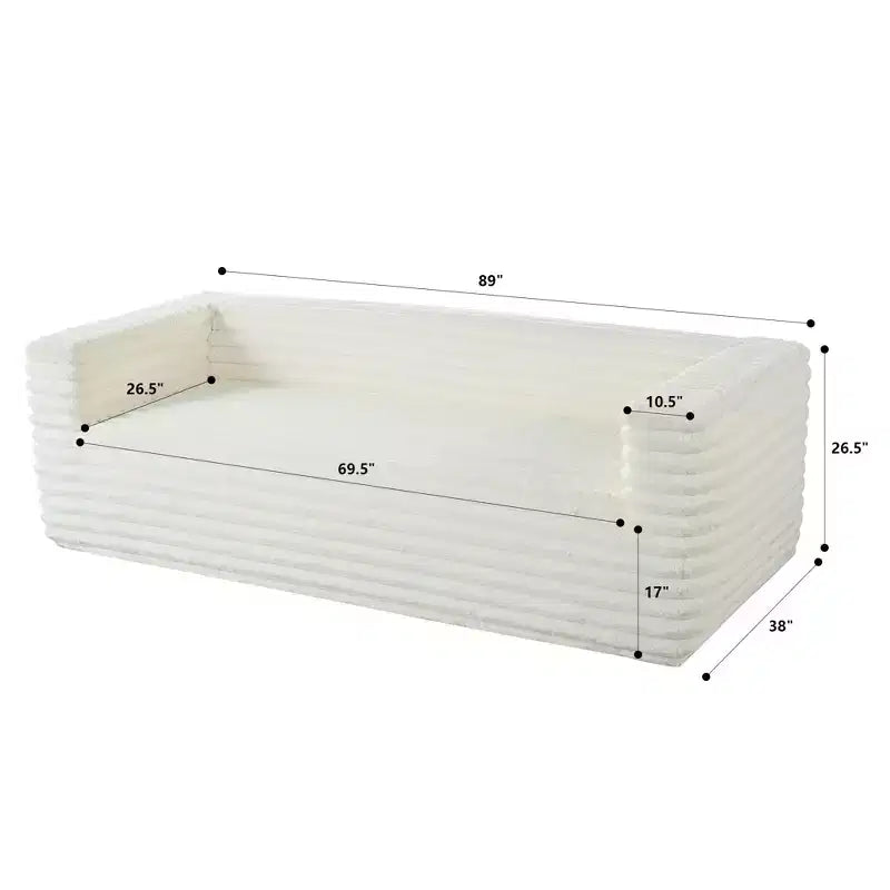 TUYOHW 89 Inch Modern Corduroy Couch,3-Seater Plush Sofa for Living Room,Small Space,Office,Apartment,No Assembly Required,White