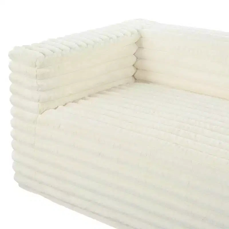 TUYOHW 89 Inch Modern Corduroy Couch,3-Seater Plush Sofa for Living Room,Small Space,Office,Apartment,No Assembly Required,White
