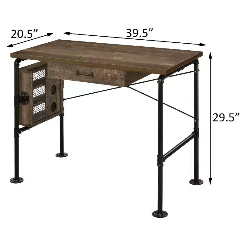 TUYOHW 39.5 Rectangular Writing Desk,Weathered Oak Study Desk with 3 Open Shelves,1 Drawer,Black Metal Leg,Modern Computer Desk for Study,Home Office