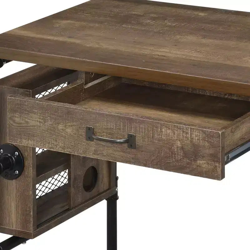 TUYOHW 39.5 Rectangular Writing Desk,Weathered Oak Study Desk with 3 Open Shelves,1 Drawer,Black Metal Leg,Modern Computer Desk for Study,Home Office
