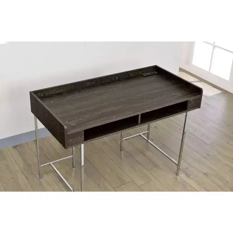 TUYOHW 47 Computer Desk,Office Desk with Storage Drawer,USB Port,Power Outlet,Brown Wood Desktop,Silver Steel Legs,Writing Desk for Office,Study