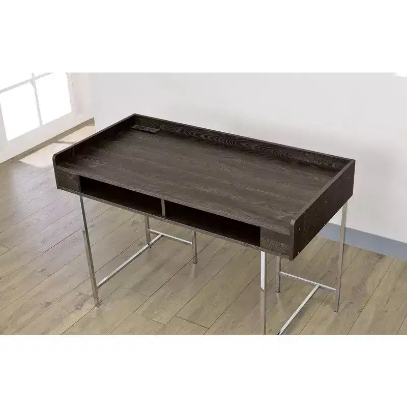 TUYOHW 47 Computer Desk,Office Desk with Storage Drawer,USB Port,Power Outlet,Brown Wood Desktop,Silver Steel Legs,Writing Desk for Office,Study