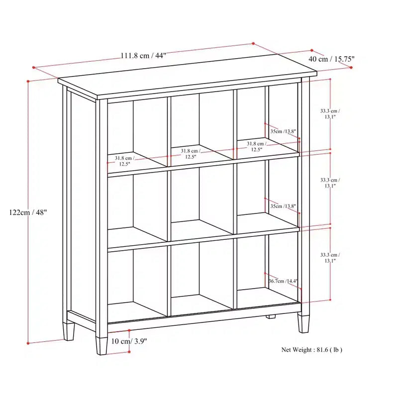 Solid Wood 48" x 44" Transitional 9-Cube Storage Unit in Light Golden Brown
