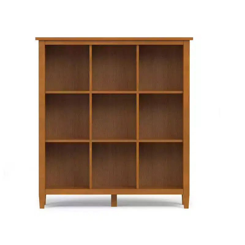 Solid Wood 48" x 44" Transitional 9-Cube Storage Unit in Light Golden Brown