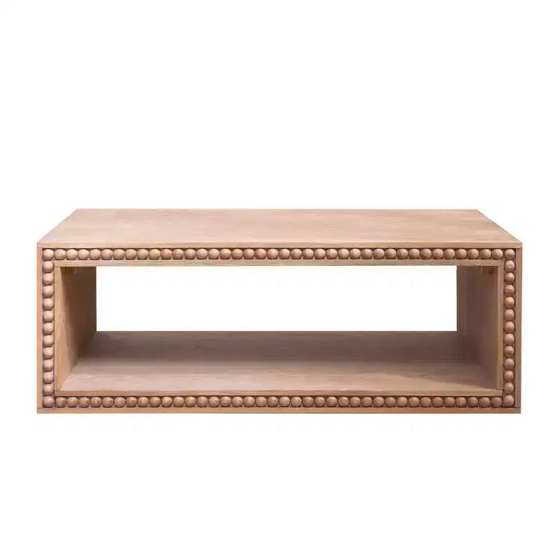 GDFStudio Hawthorne 47.6 Inch Rectangular Coffee Table with Beaded Trim and Open Storage Shelf