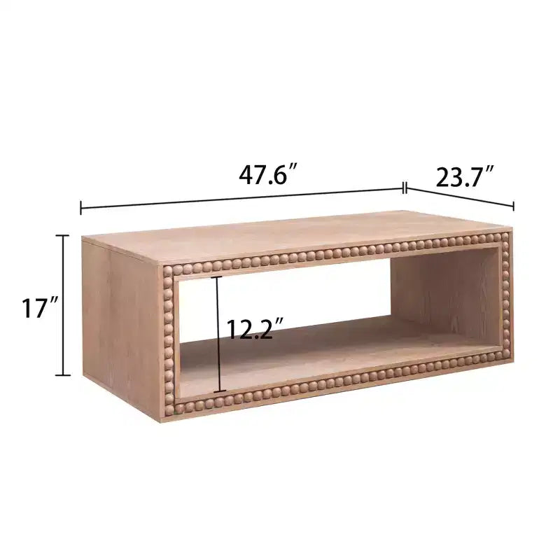 GDFStudio Hawthorne 47.6 Inch Rectangular Coffee Table with Beaded Trim and Open Storage Shelf