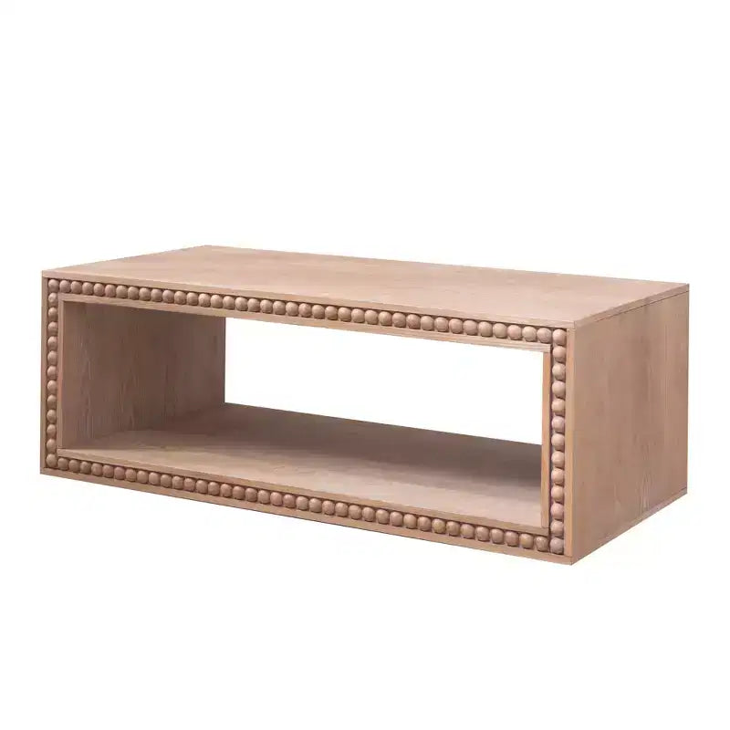 GDFStudio Hawthorne 47.6 Inch Rectangular Coffee Table with Beaded Trim and Open Storage Shelf