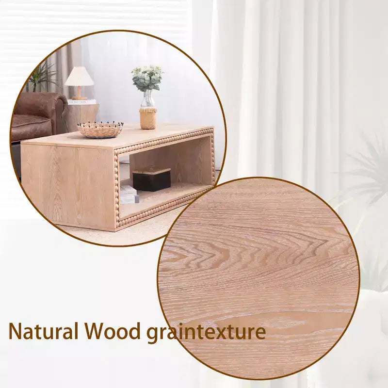 GDFStudio Hawthorne 47.6 Inch Rectangular Coffee Table with Beaded Trim and Open Storage Shelf