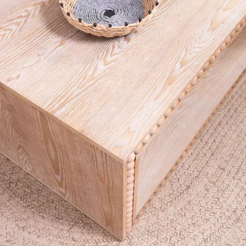 GDFStudio Hawthorne 47.6 Inch Rectangular Coffee Table with Beaded Trim and Open Storage Shelf