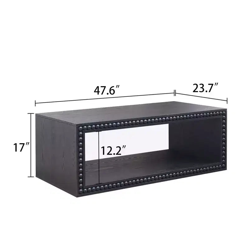GDFStudio Hawthorne 47.6 Inch Rectangular Coffee Table with Beaded Trim and Open Storage Shelf