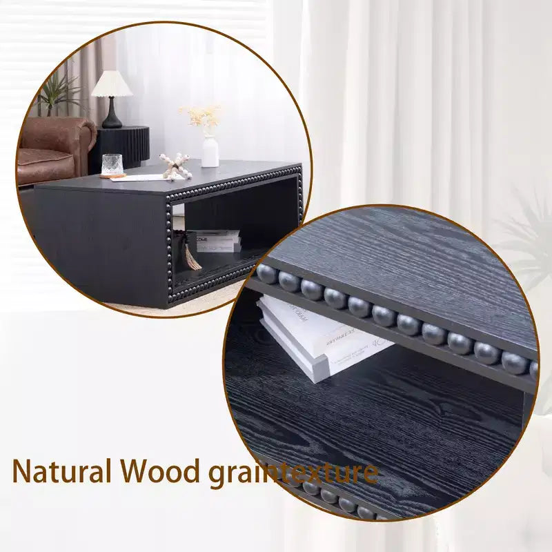GDFStudio Hawthorne 47.6 Inch Rectangular Coffee Table with Beaded Trim and Open Storage Shelf