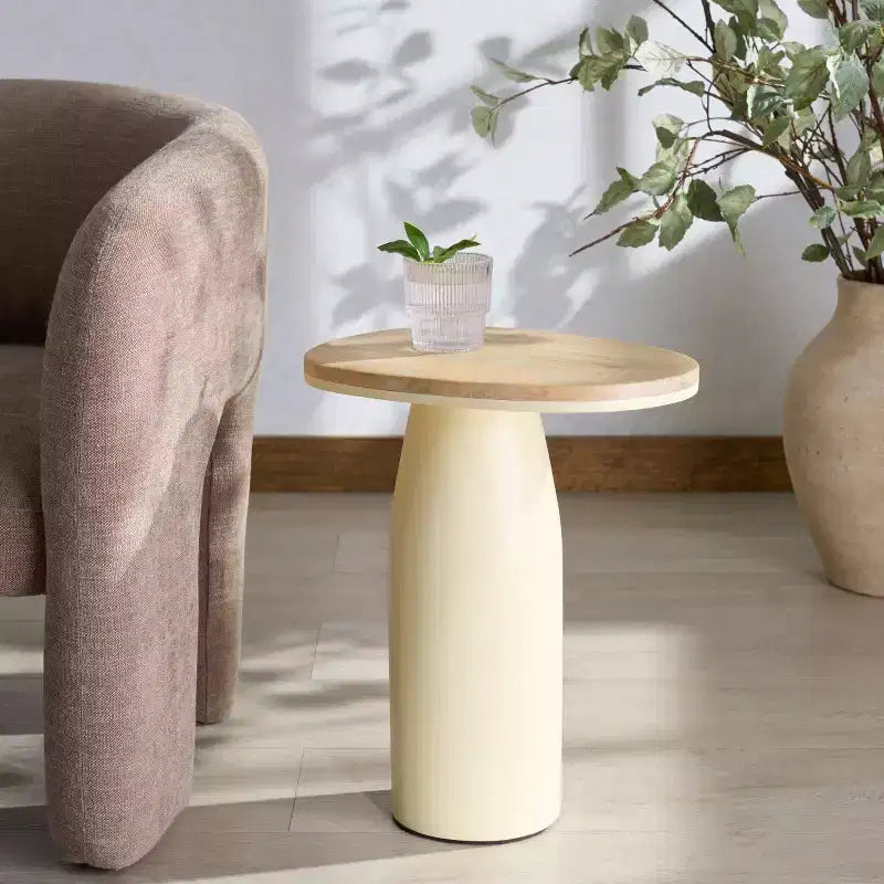 Veronica Wood And Lacquer Accent Table - SFV5787 - Natural/White - Safavieh Couture