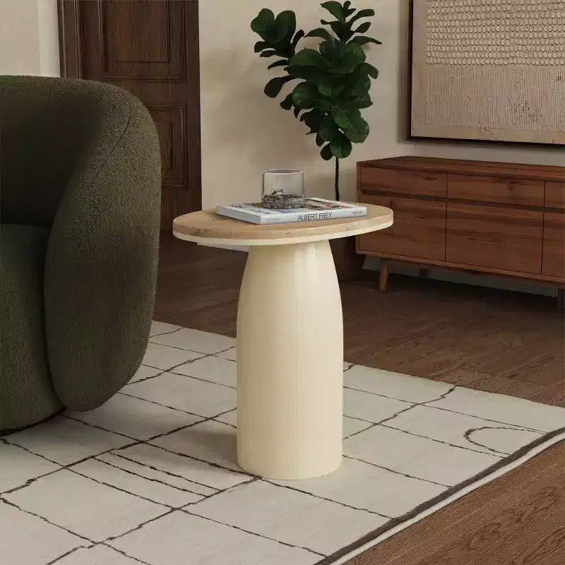 Veronica Wood And Lacquer Accent Table - SFV5787 - Natural/White - Safavieh Couture