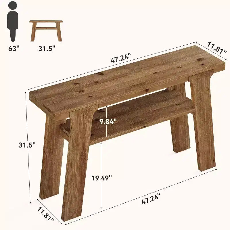 Lantine 47 Solid Wood Farmhouse Console Entryway Table with 2-Tier Storage, suitable for hallway, behind couch, living room, easy assembly.