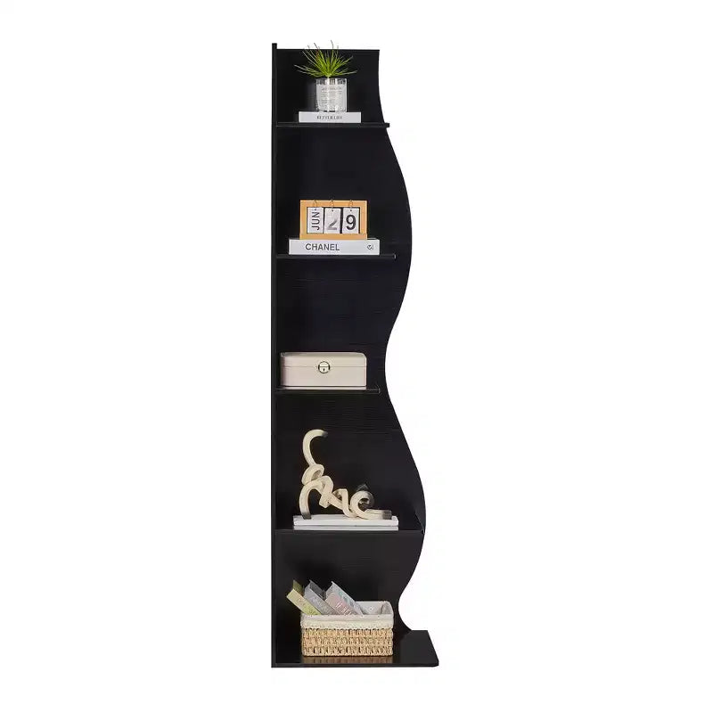 VECELO 5-Tier Wave Corner Bookshelf, Rustic Storage Display Stand with Easy Assembly, Space-Saving Organizer for Home Decor