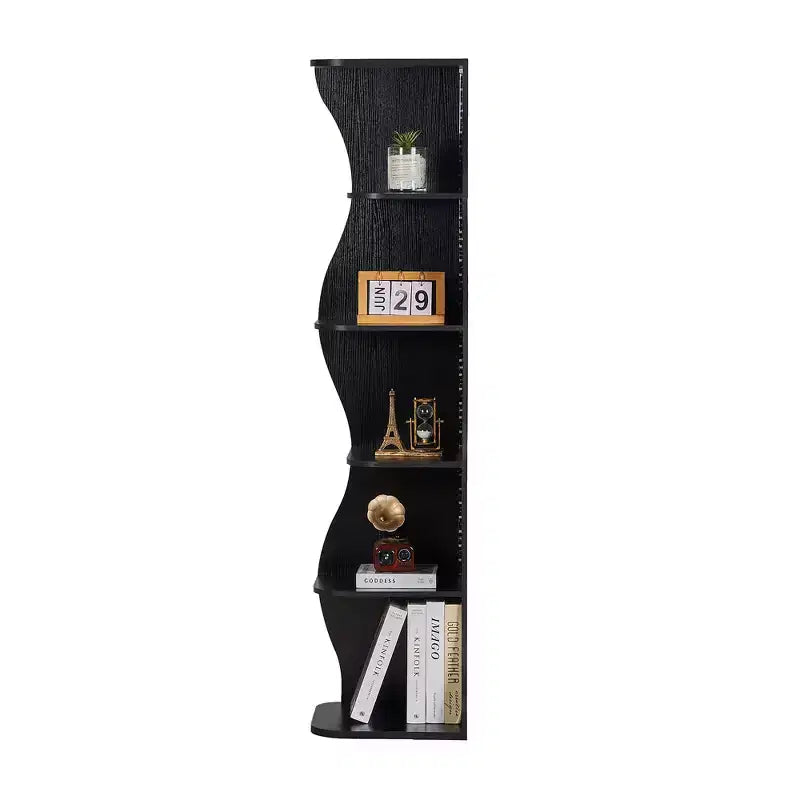 VECELO 5-Tier Wave Corner Bookshelf, Rustic Storage Display Stand with Easy Assembly, Space-Saving Organizer for Home Decor