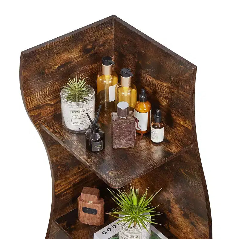 VECELO 5-Tier Wave Corner Bookshelf, Rustic Storage Display Stand with Easy Assembly, Space-Saving Organizer for Home Decor