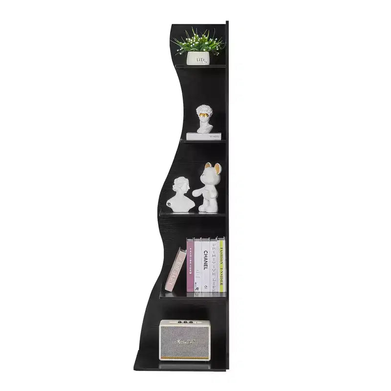 VECELO 5-Tier Wave Corner Bookshelf, Rustic Storage Display Stand with Easy Assembly, Space-Saving Organizer for Home Decor