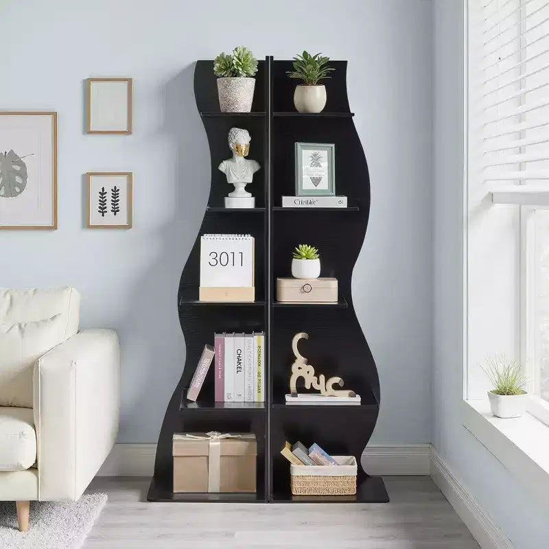 VECELO 5-Tier Wave Corner Bookshelf, Rustic Storage Display Stand with Easy Assembly, Space-Saving Organizer for Home Decor
