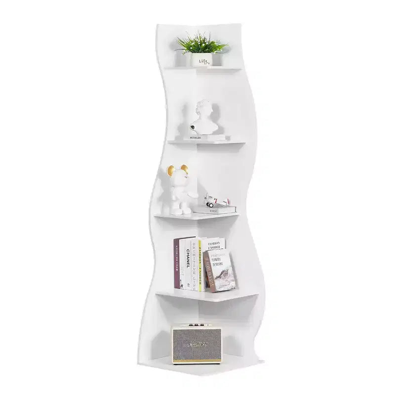 5-Tier Wave Corner Bookshelf, Rustic Storage Display Stand, Space-Saving Organizer for Home Decor