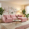 FurnitureR 102 Upholstered Modular Sectional Sofa with Reversible Ottoman, Deep Seat L-Shaped Couch with Throw Pillows for Living Room