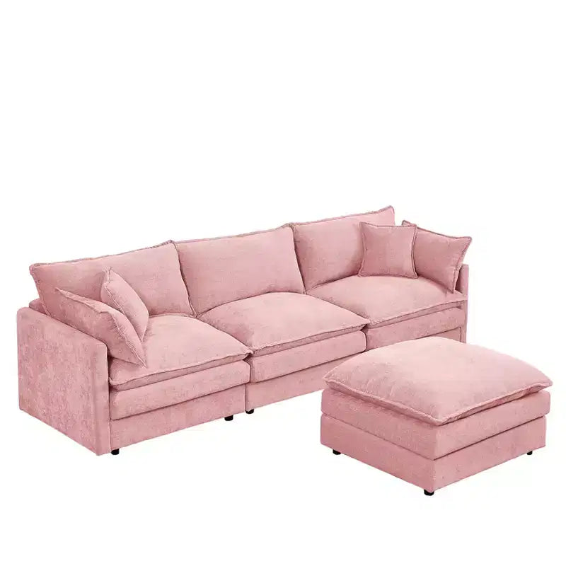 FurnitureR 102 Upholstered Modular Sectional Sofa with Reversible Ottoman, Deep Seat L-Shaped Couch with Throw Pillows for Living Room