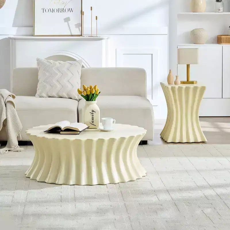 Square/Oval Coffee Table Set — Cocktail Table, Center Table, Sofa Side Table, No Assembly Needed, Beige