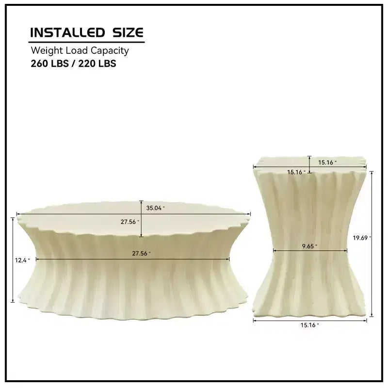 Square/Oval Coffee Table Set — Cocktail Table, Center Table, Sofa Side Table, No Assembly Needed, Beige