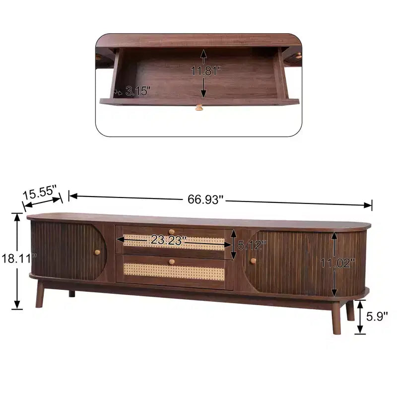 GDFStudio Miles Modern Farmhouse TV Stand with Rattan Drawers and Sliding Cabinet Doors