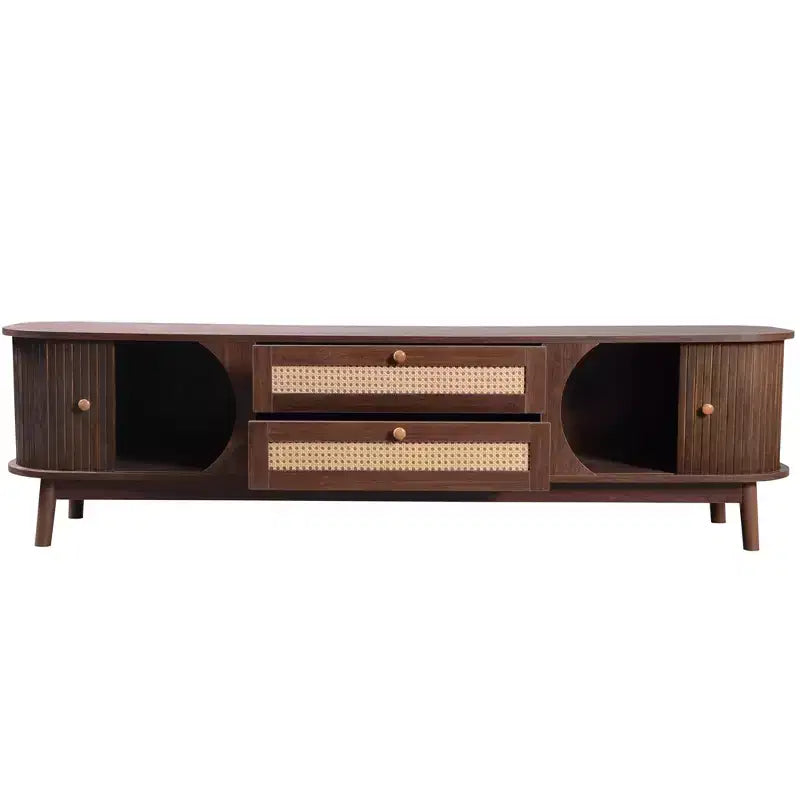 GDFStudio Miles Modern Farmhouse TV Stand with Rattan Drawers and Sliding Cabinet Doors